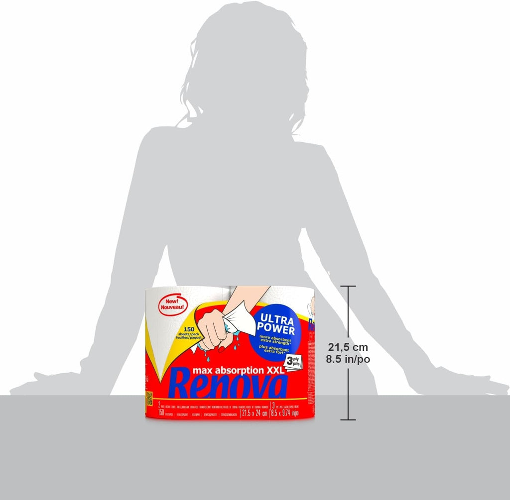 Rulouri de bucătărie Renova Renova Ultrapower | 24 rulouri XXL = 60 rulouri standard | 3 straturi ultra-absorbante și cu rezistență maximă | Hârtie certificată Fsc