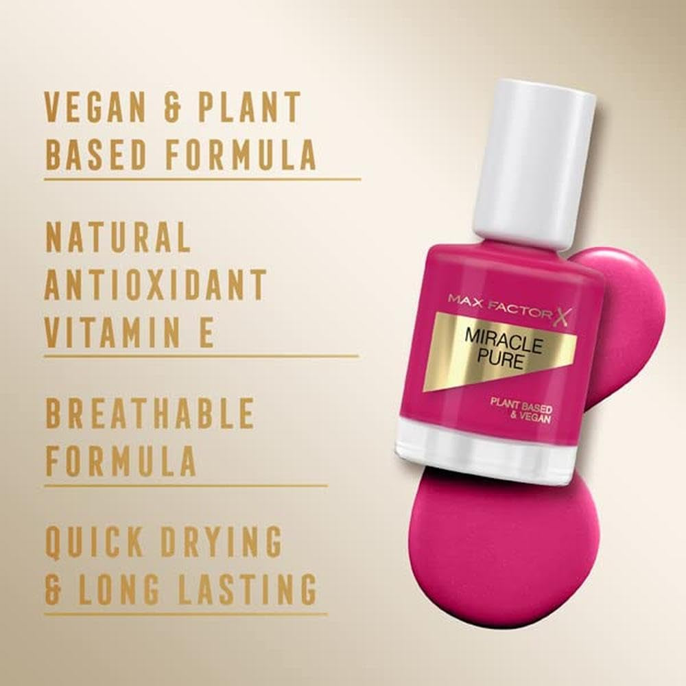 Vegane Max Factor Miracle Pure Nagelfarbe 265 Fiery Fuchsia, langlebig, schnell trocknend, 12 ml