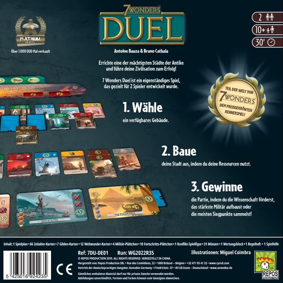 Asmodee 7 Wonders Duel, Grundspiel, Kennerspiel, Strategiespiel, 2 Spieler, ab 10 Jahren, 30 Minuten, deutsch