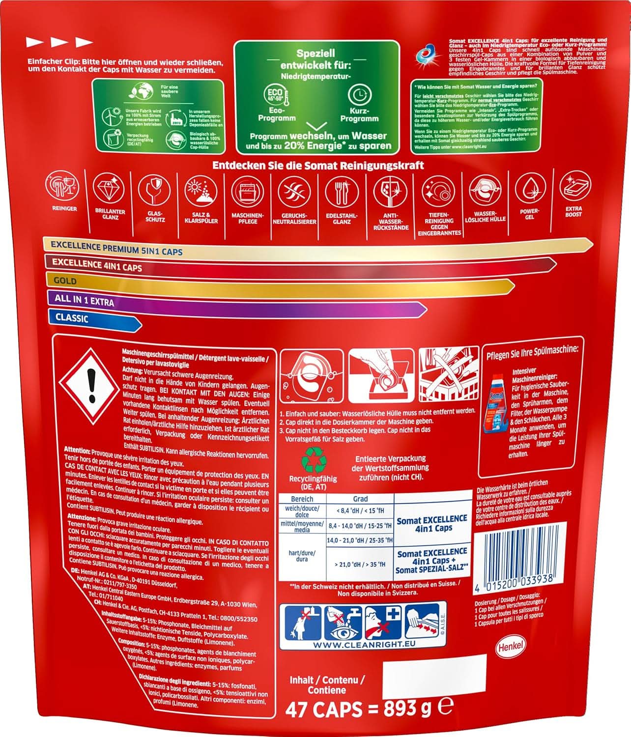 Somat Excellence 4In1 Caps (141 Caps), schnell auflösendes Geschirrspülmittel Naty Shop Kitchen Detergents
