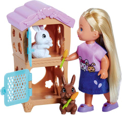 Simba Steffi Love Rabbit Family, păpușă de joacă și păpușă cu cușcă de iepuri și doi iepuri, 12 cm, 29 cm, vârste 3+