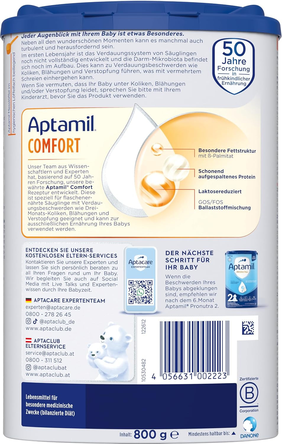 Aptamil Comfort – Spezialformel ab der Geburt – 1 x 800 g