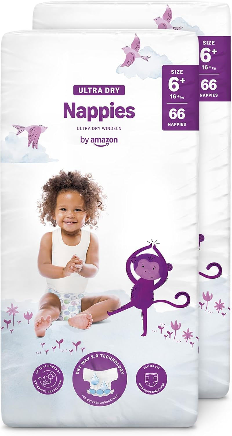 Amazon Ultra Dry Windeln, Größe 1 (2–5 kg) – Monatsbox, Weiß, 96 Stück (2 Packungen à 48 Stück) (ehemals Marke Mama Bear, identisches Produkt)