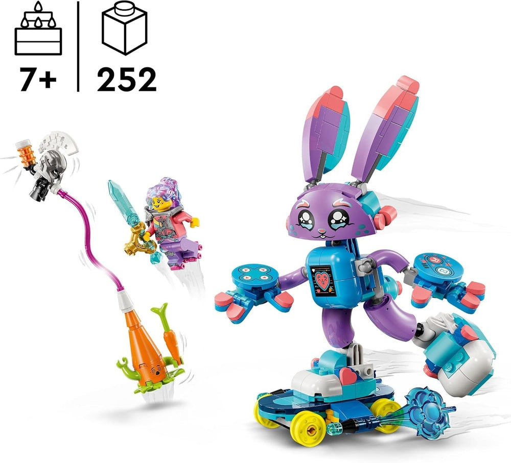 LEGO Dreamzzz Izzie and Bunchurro The Gaming Bunny, jucărie pentru copii 7+, set de joacă 2 în 1 cu Hero Minifigure și Cyberling pentru o experiență de joacă imaginativă 71490 Seturi de constructie Besuche den LEGO-Store