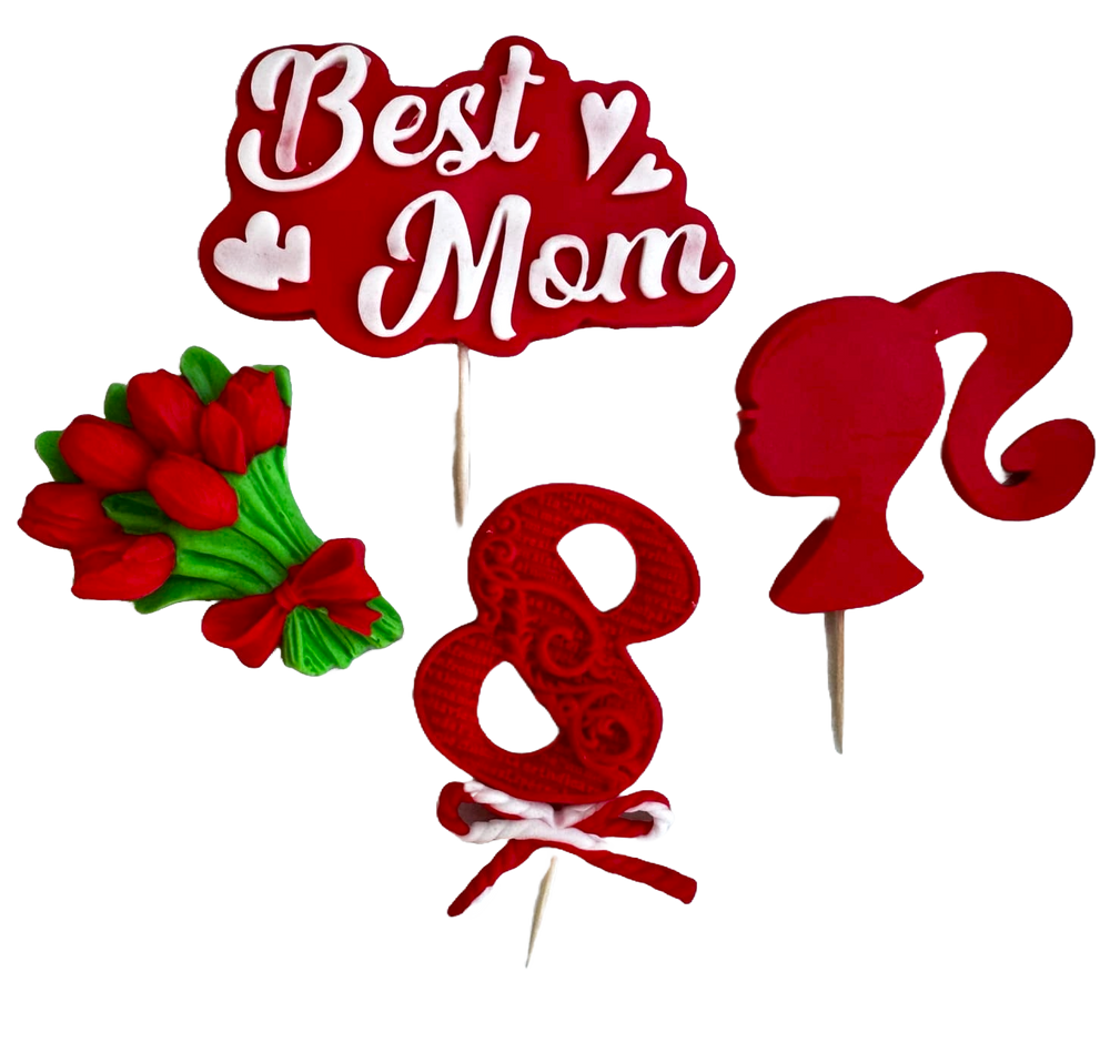 Set 4 decoratiuni comestibile din pasta de zahar, Cea mai buna mama Decoratiuni din Pasta de Zahar Naty Shop