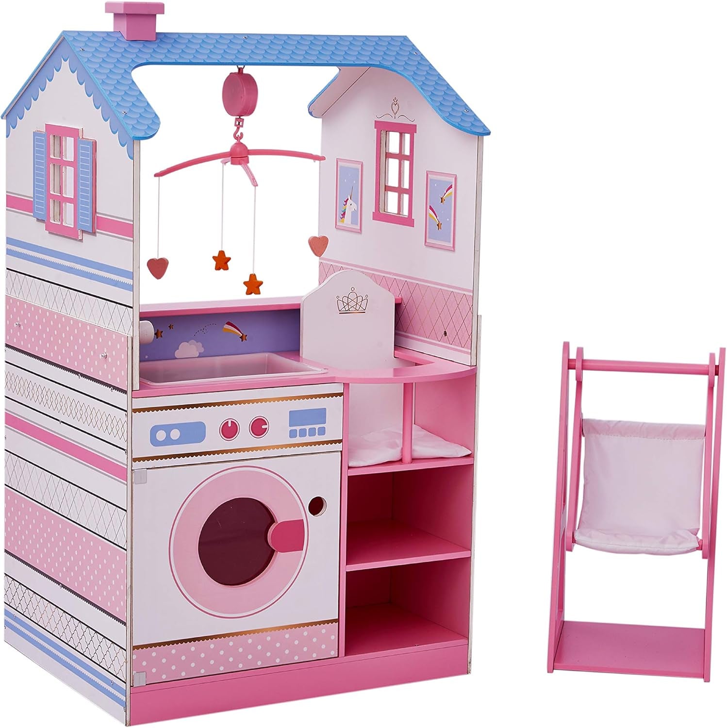 Olivia'S Little World Teamson Kids 18 Zoll Babypuppen Holzpuppenhaus Doppelseitiges Kinderzimmer TD-11460W Puppenhäuser Naty Shop Wickeltisch