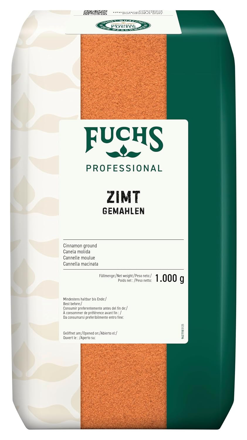 Fuchs Professional - Zimt gemahlen | Zum Würzen von süßen und würzigen Gerichten | Profi-Qualität für Großverbraucher und Gastronomie | 1 kg im recycelbaren Beutel