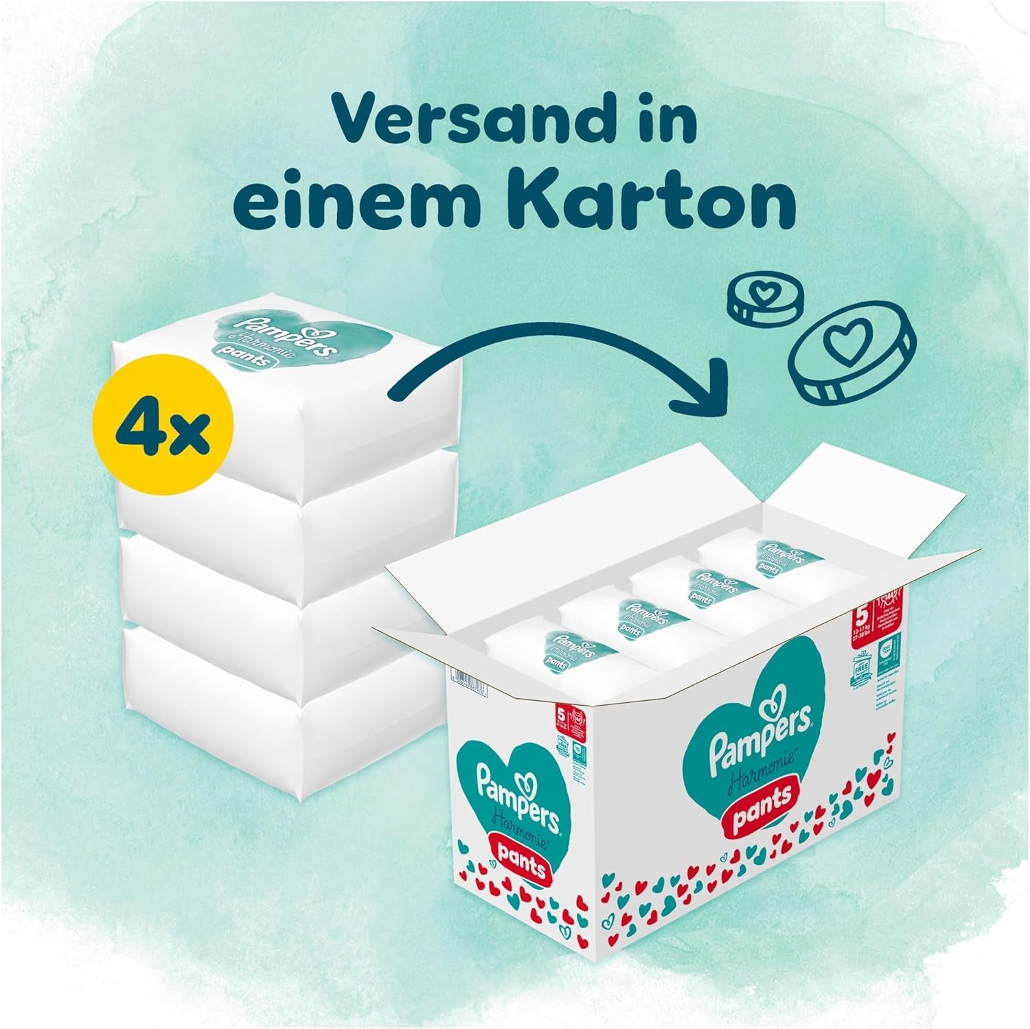 Pampers Harmony Pants Windeln der Größe 5, 144 Stück, 12 kg-17 kg, sanfter Hautschutz und 360°-Komfort