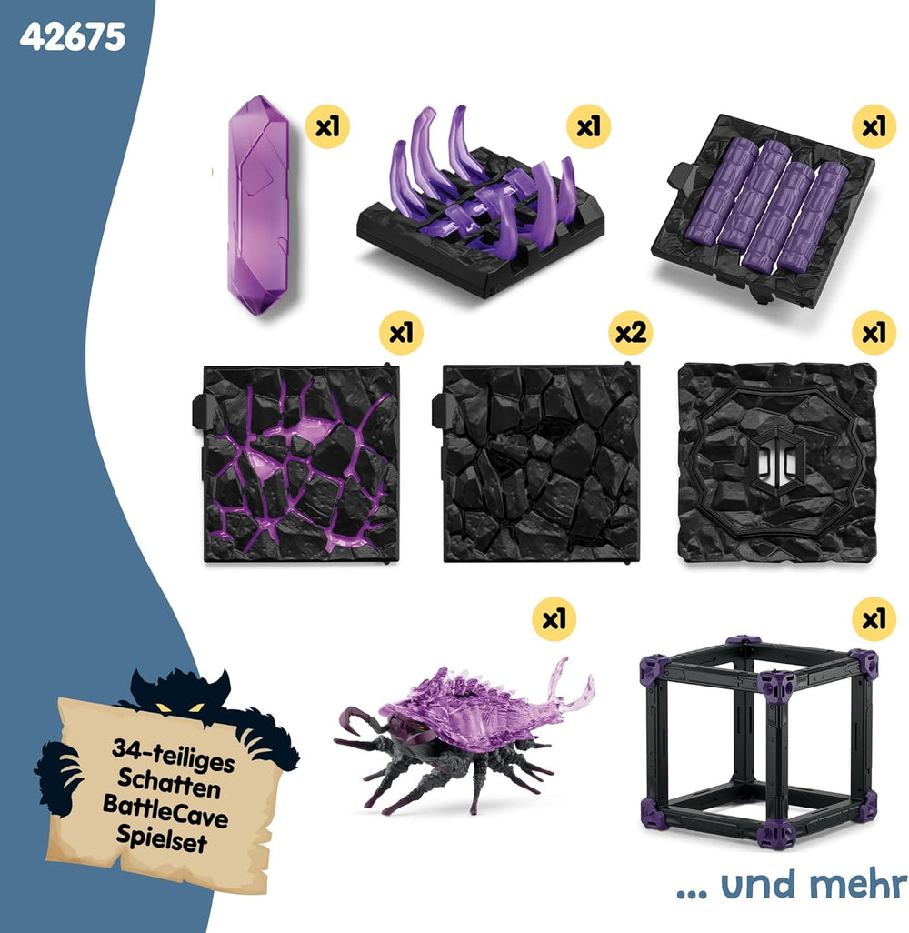 SCHLEICH ELDRADOR Kreaturen | Battle CAVE Schattenassel 42675 | Set aus ELDRADOR Battle Cave mit Monster und Schattenkristall | Kampfhöhlen zur Arena stapelbar | Spielzeug ab 7 Jahren | 34 Teile