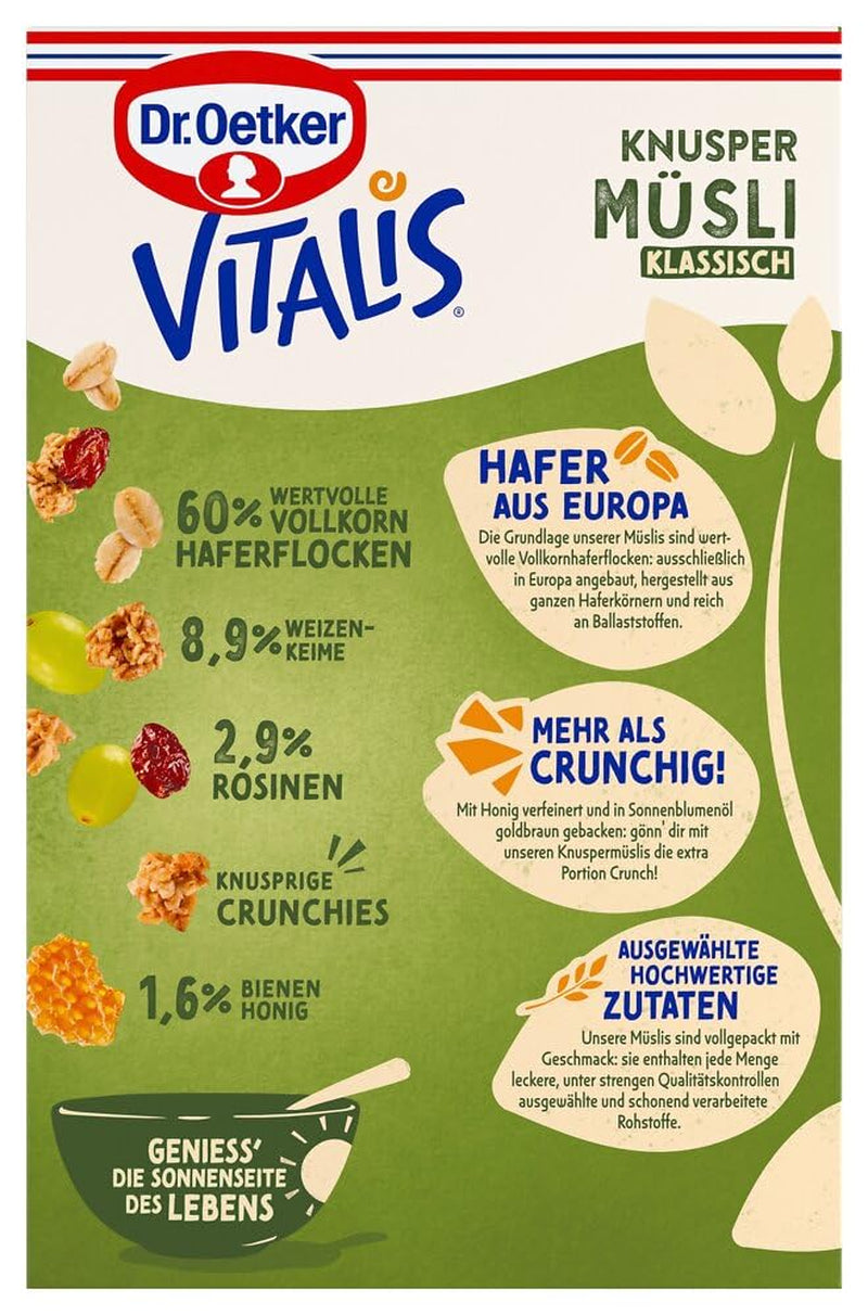Dr. Oetker Vitalis Classic Knuspermüsli: Großpackung knuspriges Frühstücksmüsli mit Rosinen, 1 Packung, 1,5 kg