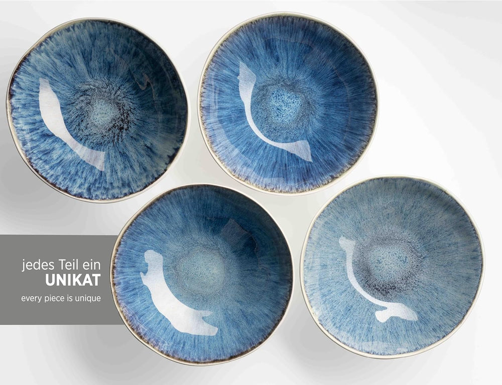 MÄSER 934092 Serie Frozen, Geschirr Set Aus Keramik Für 4 Personen, 16-Teiliges Kombiservice Mit Organischen Formen, Blau Gesprenkeltes Service, Steinzeug, Dunkelblau Tableware Sets Naty Shop