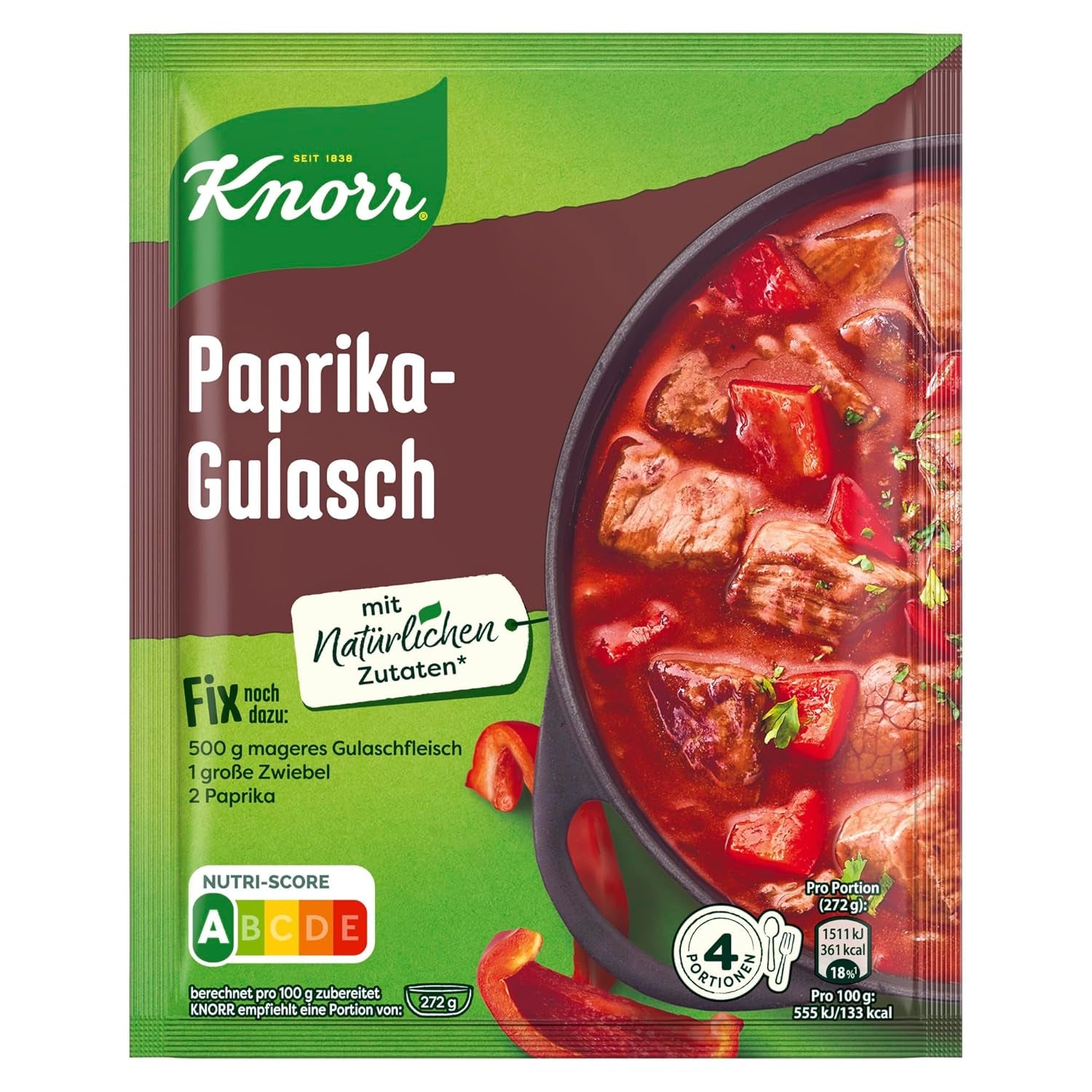 Knorr Fix Würzmischung Paprika-Gulasch für ein leckeres Fleischgericht mit natürlichen Zutaten 4 Portionen