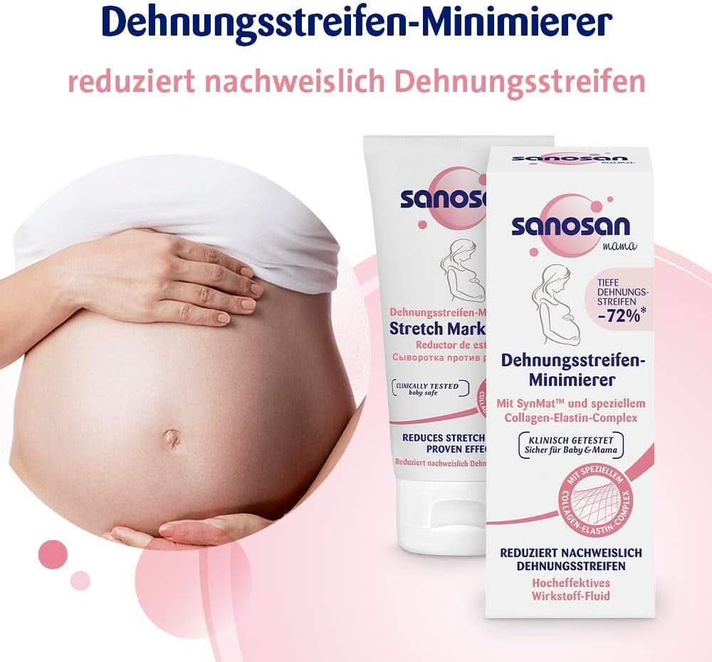 Sanosan Stretch Mark Minimiser, testat clinic - dovedit a reduce vergeturile după sarcină, fără ulei de parafină, coloranți, siliconi, 75 ml Cosmetice si Infrumusetare Naty Shop