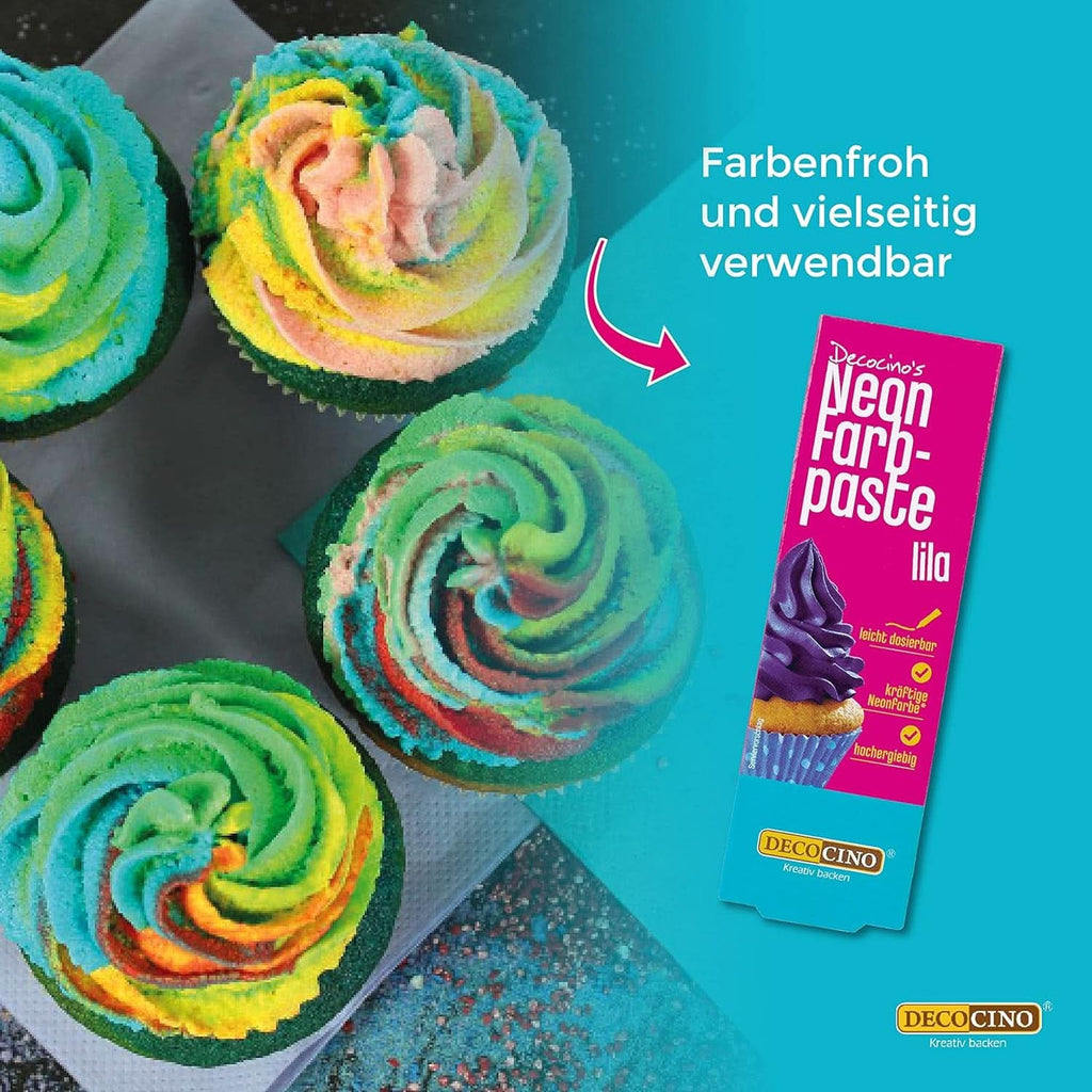 Decocino Neon Food Paste Set - 3 bucăți, colorant alimentar cu doză mare, pentru colorarea prăjiturilor, tartelor, brioșelor, cupcakes, neutru la gust Naty Shop