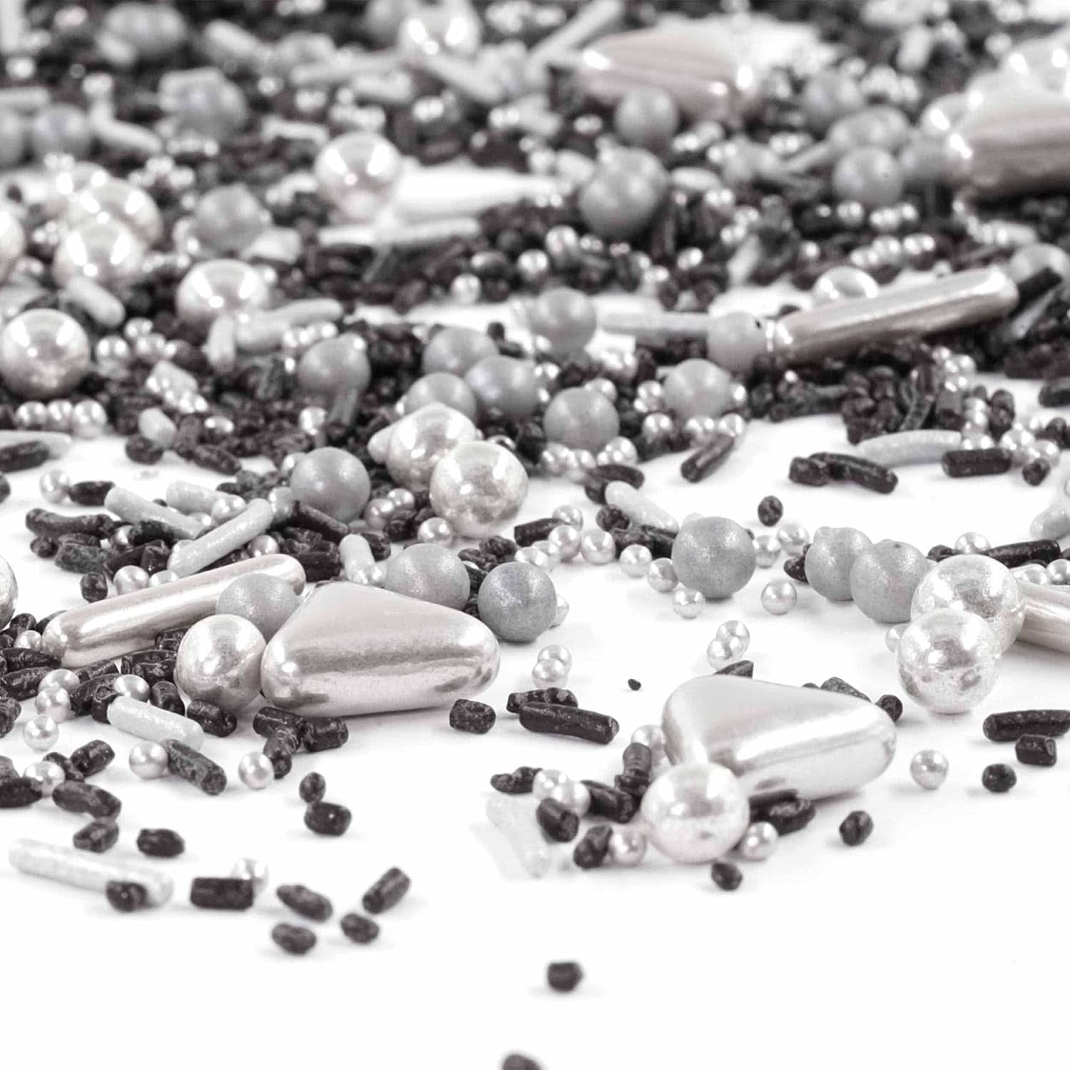 Streusel Glück Black Beauty, Mix Sprinkles Silver - Schwarz, 90 Gramm Sprinkles Naty Shop