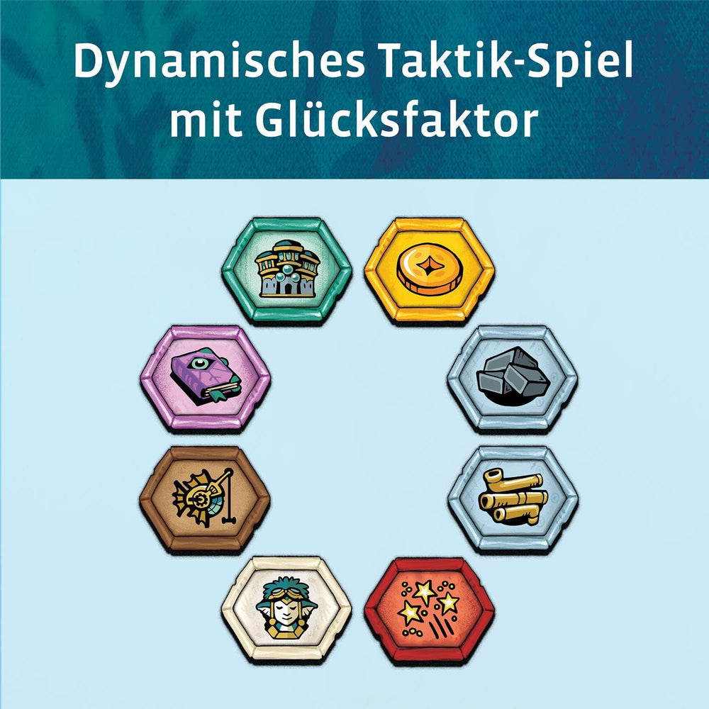KOSMOS 683665 Pacifica - Erwecke die versunkene Stadt mit Taktik und Glück zum Leben, Zwei-Personen-Spiel, Brettspiel für genau 2 Spieler, ab 10 Jahren, Strategiespiel