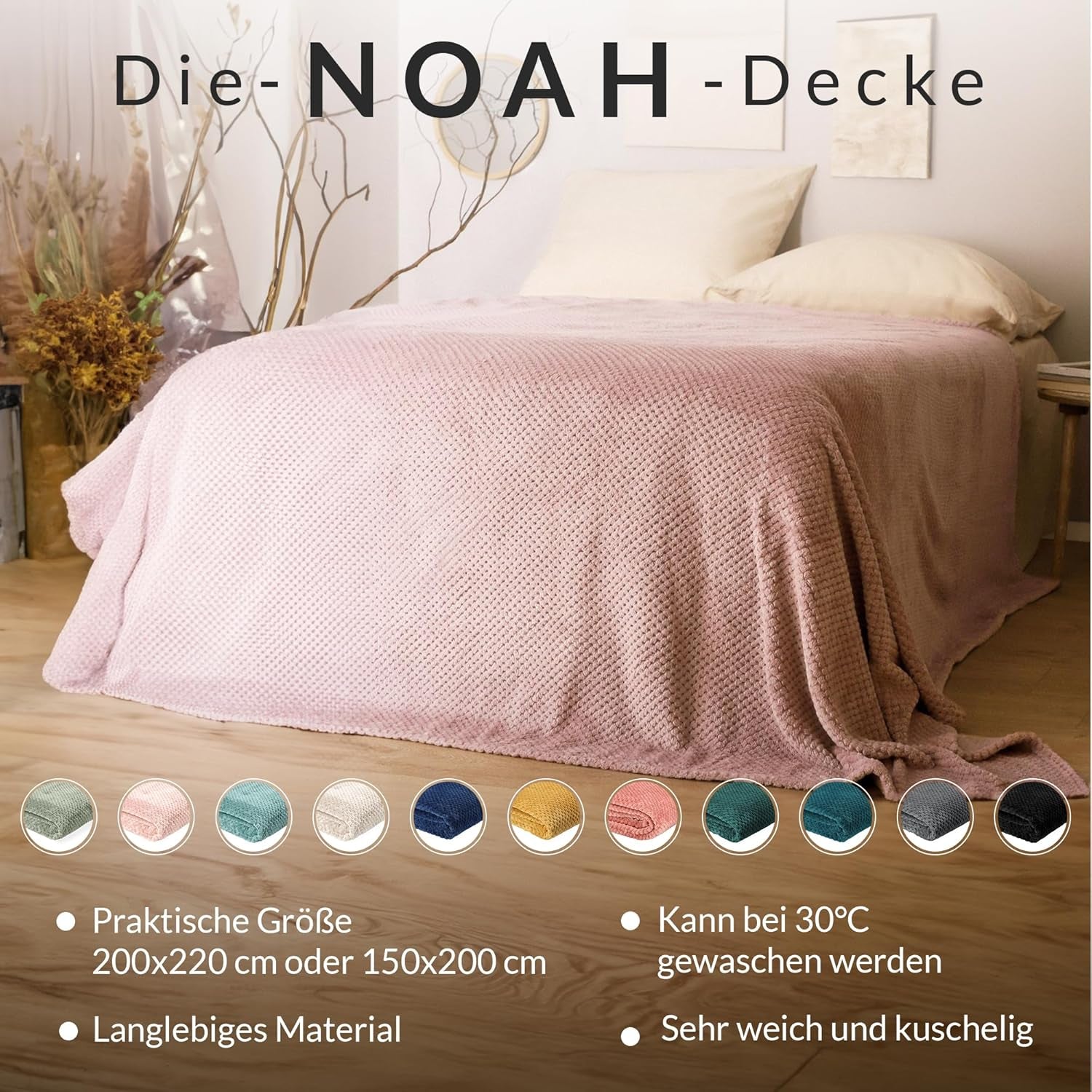 Tagesdecke HOMLA Noah 220 x 240 cm – Tagesdecke, Sofa, bequeme Überwurfdecke, Decke – flauschig und weich – graues Polyester. Betten und Decken. Besuchen Sie den HOMLA-Store
