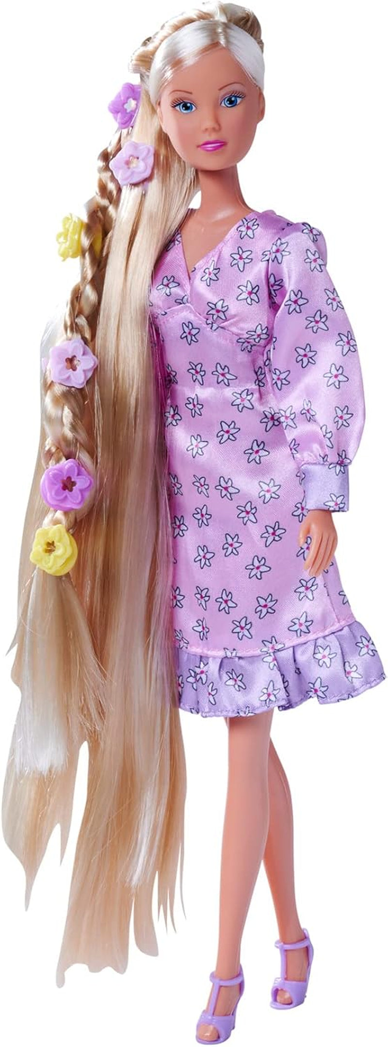 Simba 105733640 - Steffi Love Flower Hair, păpușă cu păr extra lung, include 6 agrafe, accesoriu pentru împletituri și pieptene, 29 cm, vârste 3+