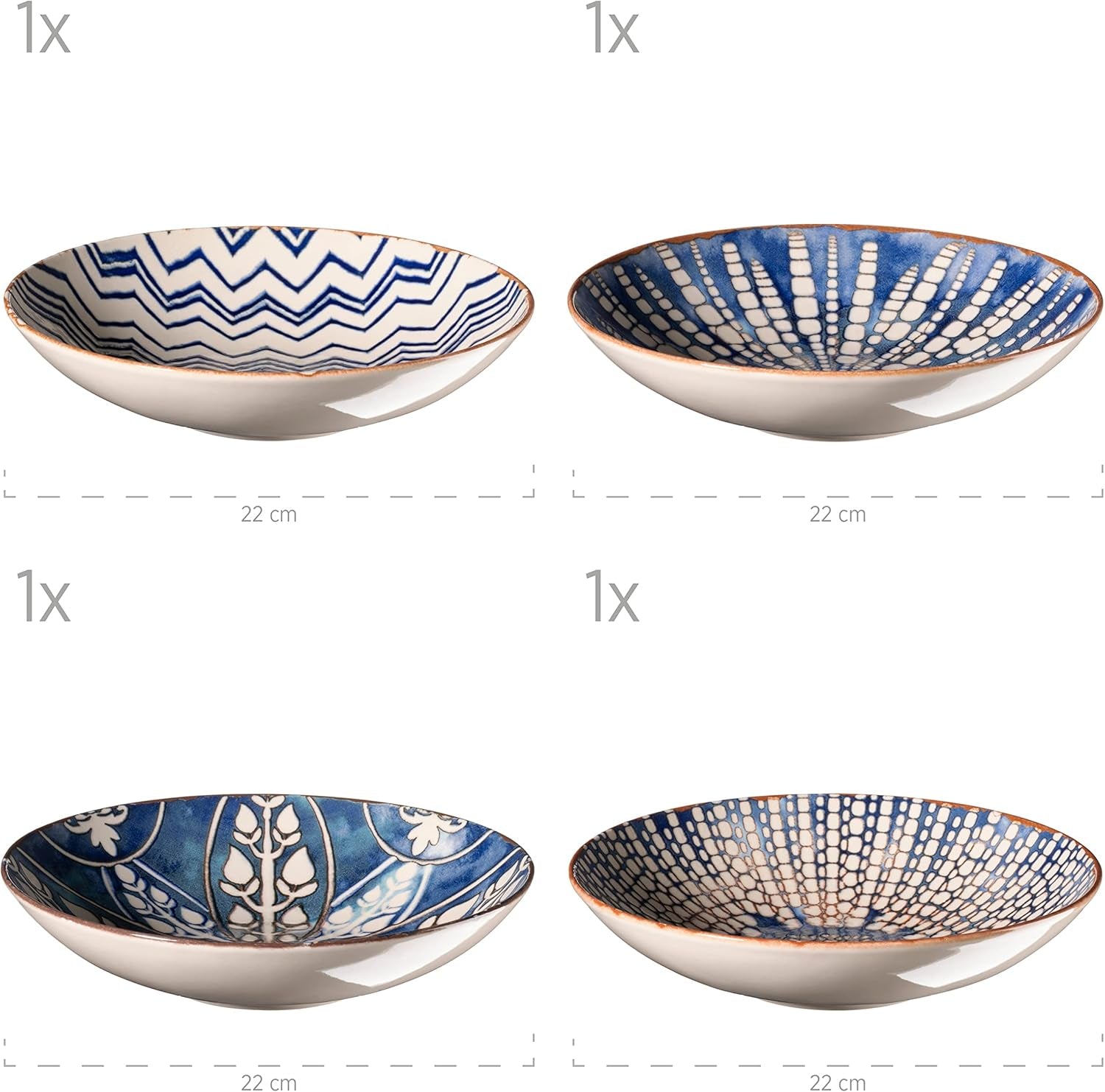 Serviciu de masă MÄSER 934017 Iberico Blue pentru 4 persoane, format din 12 piese, în stil maur, cu diverse modele vintage în alb și albastru, ceramică