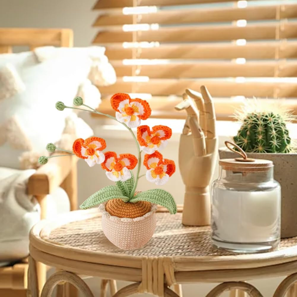 Handgefertigte Gehäkelte Phalaenopsis-Orchidee Topfpflanzen Gestrickte Künstliche Orchidee Phalaenopsis Blumen Mit Exquisitem Topf Für Weihnachten Geburtstag Abschluss Geschenke Für Frauen