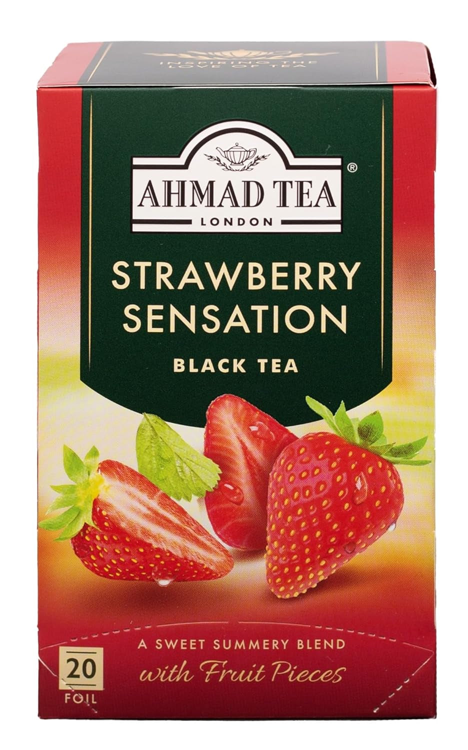 Ahmad Tea - Fruit Tea Selection - Sortiment de ceaiuri de fructe din ceai negru - Măr, piersică și fructul pasiunii, căpșuni, lămâie și lime - Ambalate individual și sigilate pentru păstrarea aromelor - 20 pliculețe de ceai cu bandă