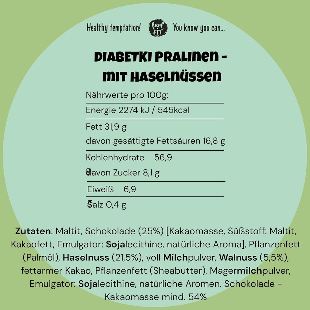 DIABETKI Haselnusspralinen, zuckerfreie Schokolade, köstliche Süßigkeiten für bewusste und Diabetiker, glutenfreie und vegetarische Snacks 100g