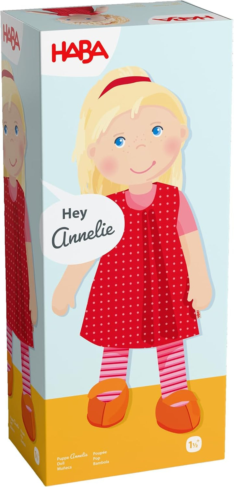 HABA 302108 - Annelie-Puppe, Stoffpuppe mit Kleidung und Haaren, 30 cm, Spielzeug ab 18 Monaten, rot Puppen Naty Shop