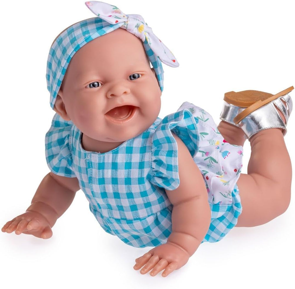 JC Toys - Lola Lemon Twist Puppe, 36 cm, weiches Vinyl, lächelndes Gesicht, sitzende Puppe, Kleidung mit Vichy und Sandalen, Mädchen, 2 Jahre