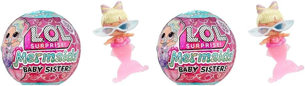 L.O.L. Surpriză! Mermaids Baby Sisters - Cu cozi care își schimbă culoarea, Selecție surpriză, Conține 1 păpușă cu accesorii drăguțe, Colecționează toate cele 8 păpuși, Pentru copii cu vârsta peste 4 ani (pachet de 2) Papusi Naty Shop Roz O mărime (pachet de 2)