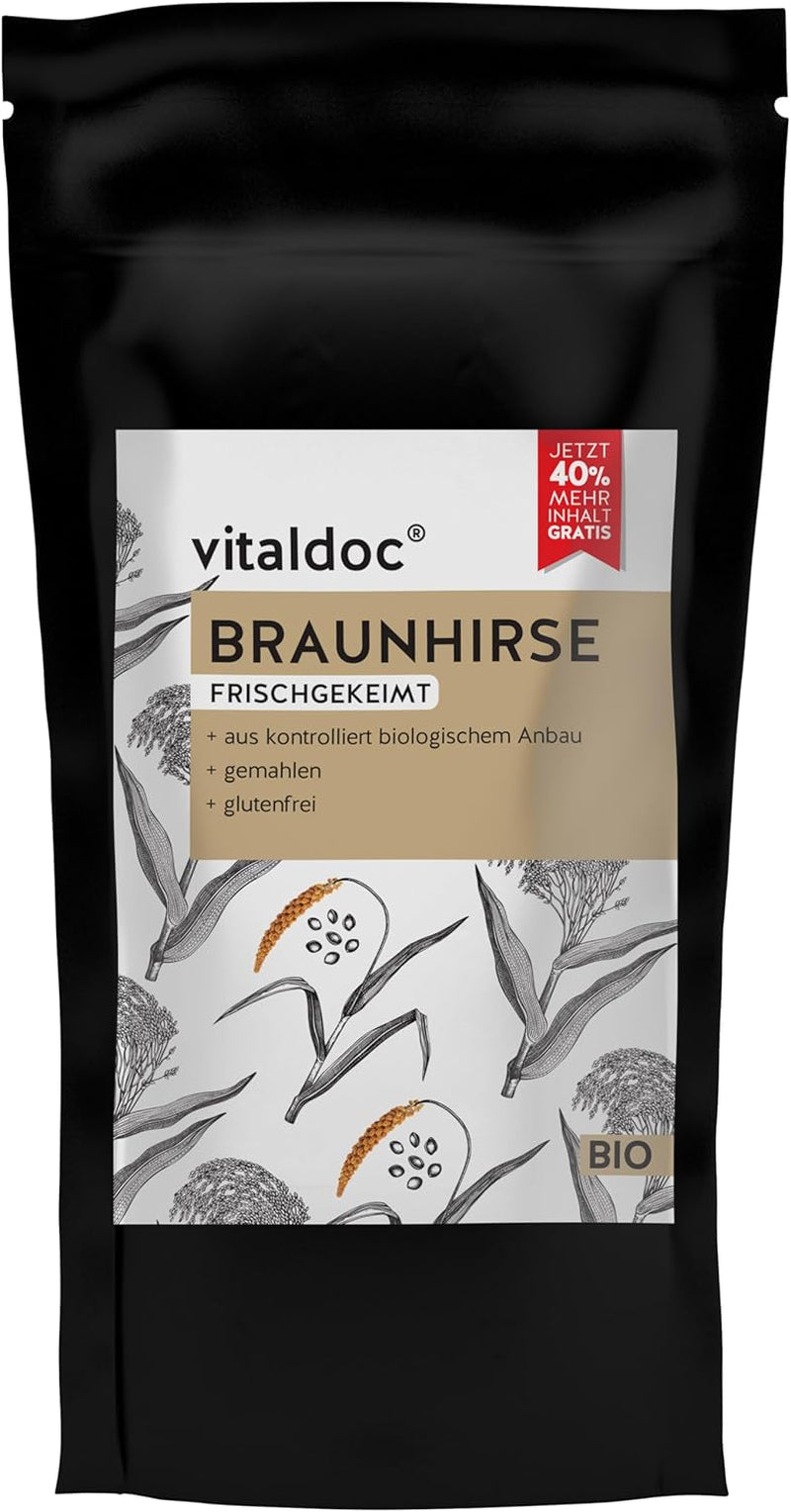 vitaldoc© | Bio-Braunhirse, frisch gekeimt 250g + 100g | Rohkost | Glutenfrei | Vegan | Bio | Reich an natürlichem Silizium | Qualität
