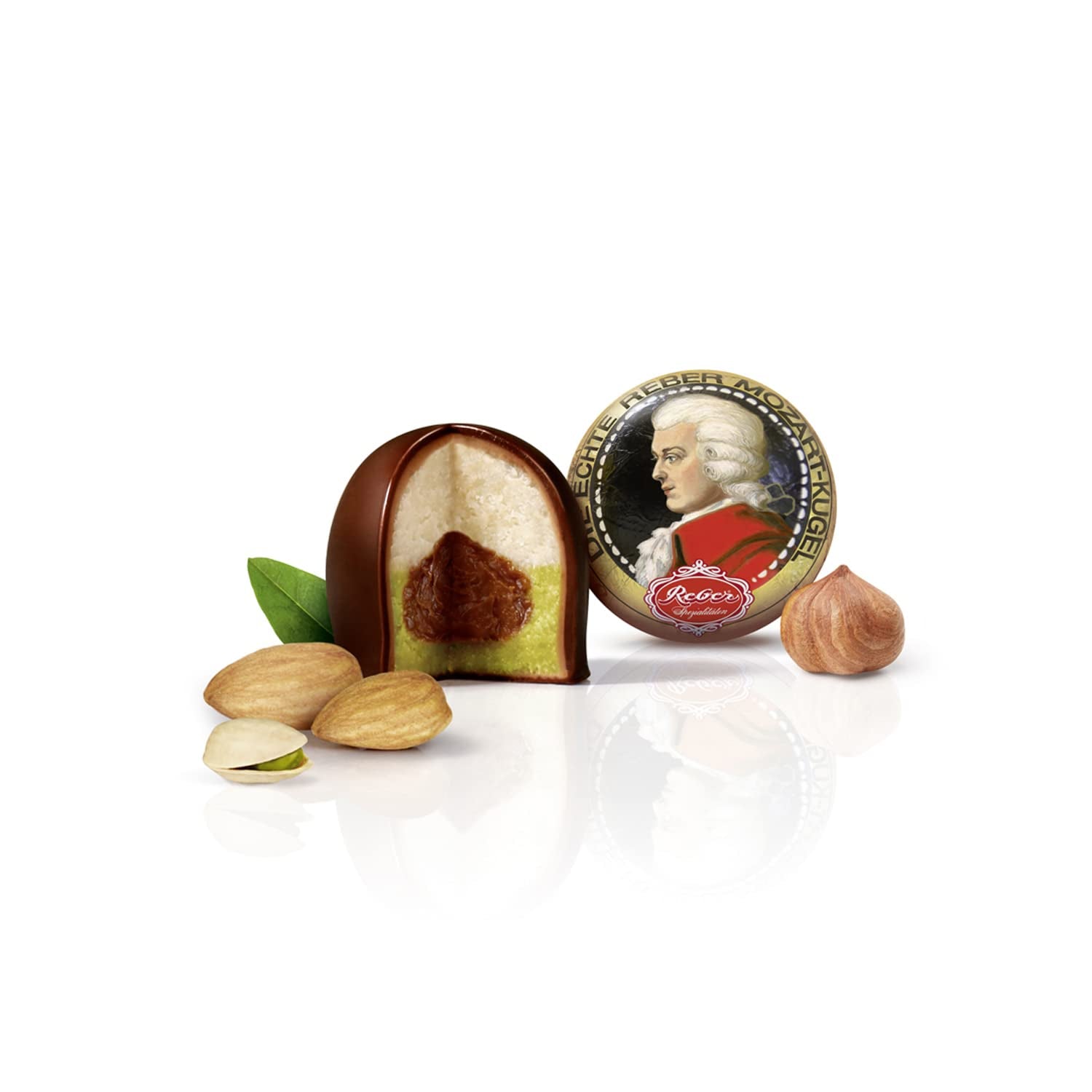 Reber Authentische Mozartkugeln Christmas Edition, dunkle Schokolade, Pralinen, Marzipan-Nougat, ideales Weihnachtsgeschenk, 12 Stück