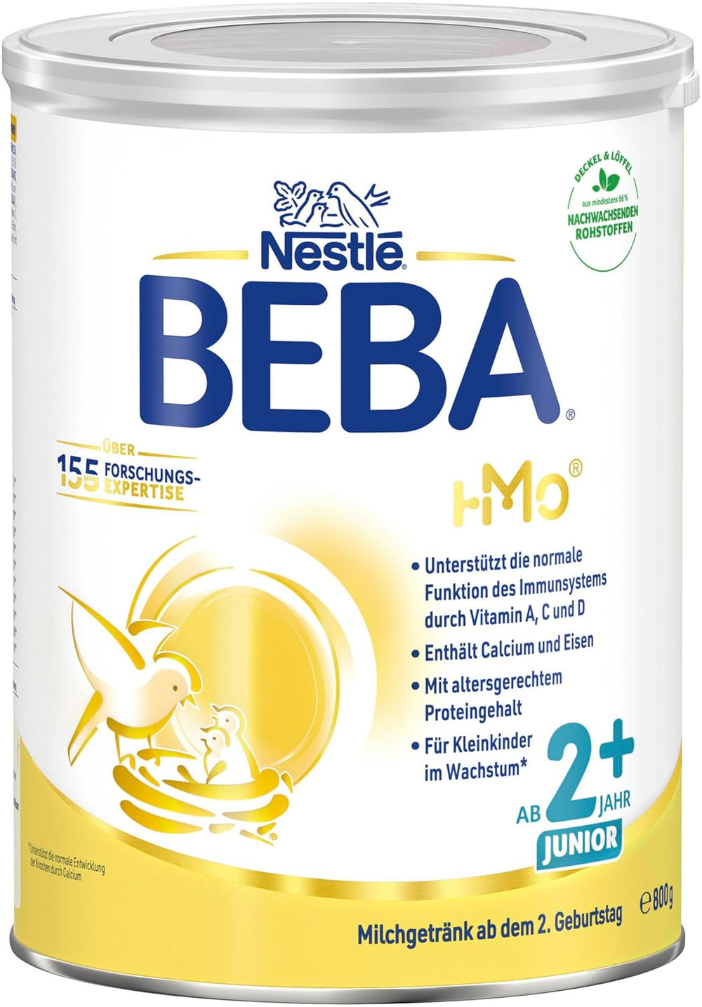 BEBA Junior 2+ Milchgetränk ab 2 Jahren, Mit HMO, Altersgerechter Proteingehalt, Nur Laktose, Ohne Palmöl, Ohne Fischöl, Kleinkindnahrung, Babymilchpulver, 3er Pack (3 x 800g)