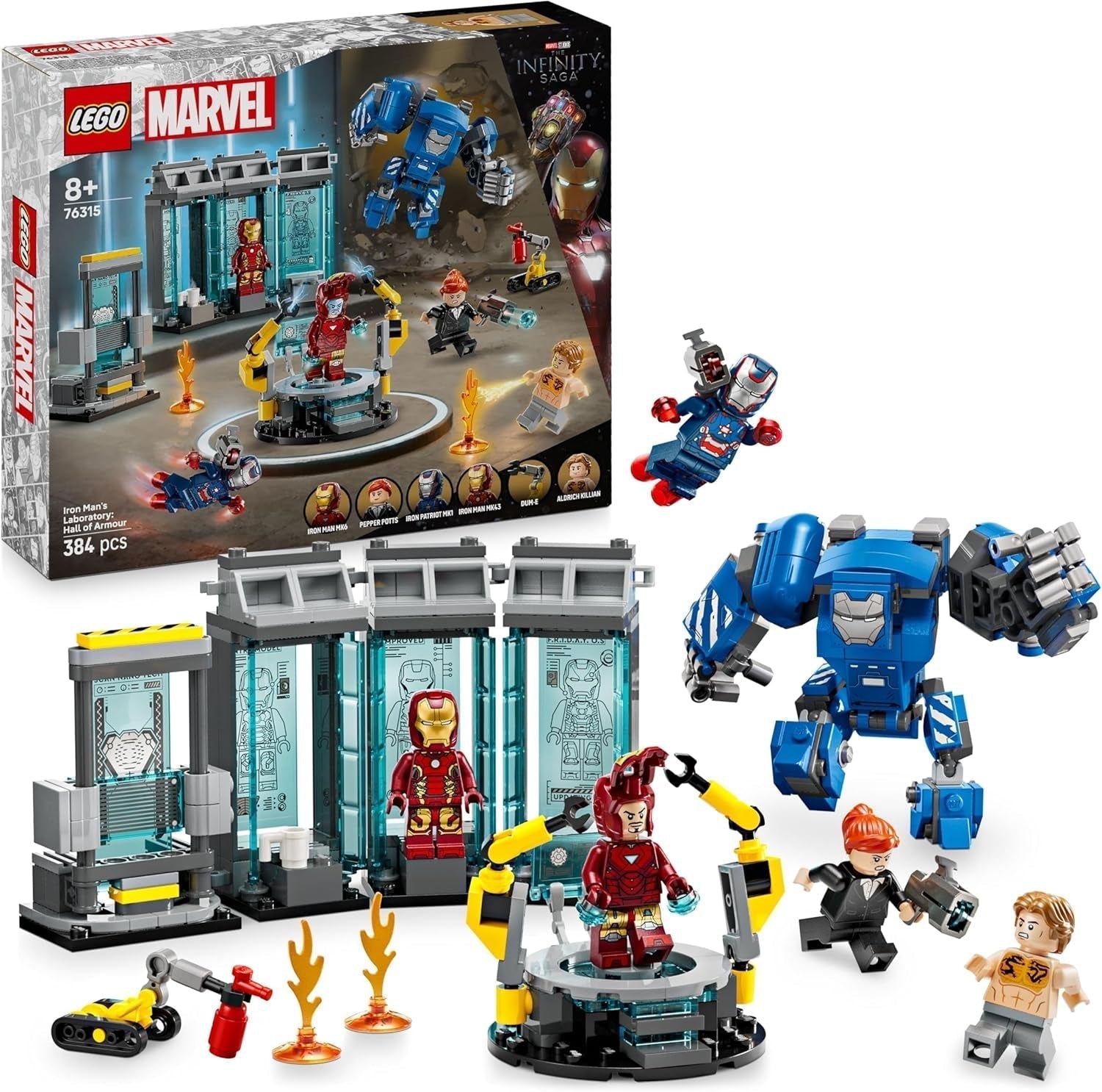 LEGO Marvel Iron Man's Laboratory: Hall of Armor – Superhelden-Spielzeug mit einer Mech-Figur, 5 Minifiguren, darunter Aldrich Killian – Avengers-Geschenk für Jungen und Mädchen ab 8 Jahren. 76315 Bausets. Beuche den LEGO-Store Standardtitel