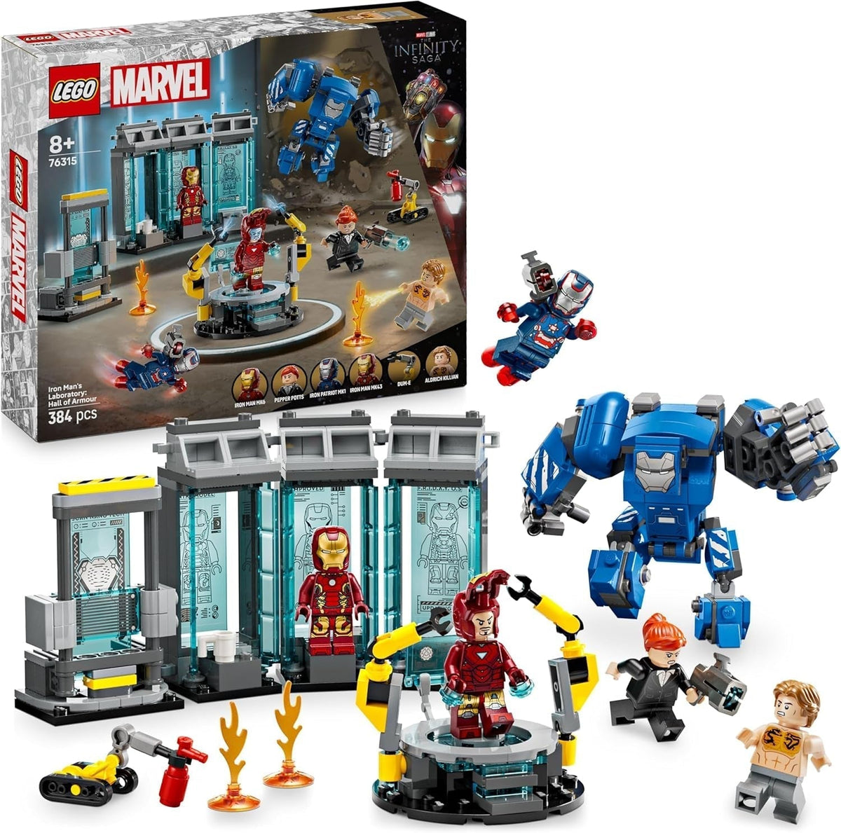 LEGO Marvel Iron Man's Laboratory: Hall of Armor – Superhelden-Spielzeug mit einer Mech-Figur, 5 Minifiguren, darunter Aldrich Killian – Avengers-Geschenk für Jungen und Mädchen ab 8 Jahren. 76315 Bausets. Beuche den LEGO-Store Standardtitel