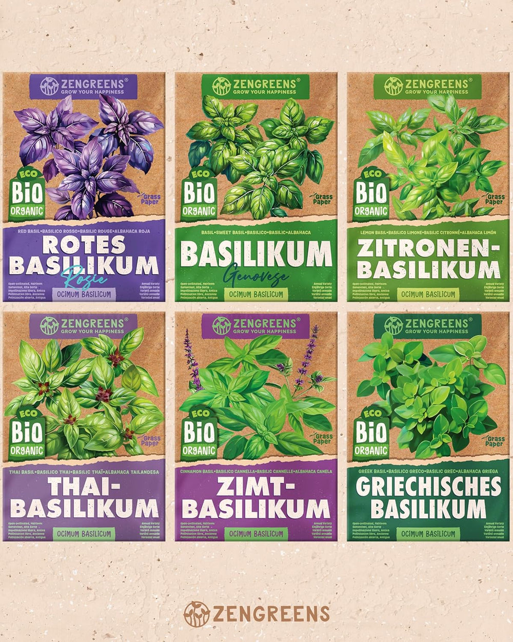 Bio-Basilikumsamen im 6er-Set – 6 Basilikumsamen für den einfachen Anbau im Garten, Balkon oder Hochbeet – Pflanzensamen – Setzlinge