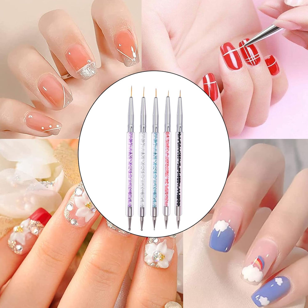 5 Stück Nagel Pinsel Set, Nageldesign Pinsel, Nail Art Dotting Tools, Dual-Ended Professional Acryl Nail Art Pen Für DIY Nail Art Design