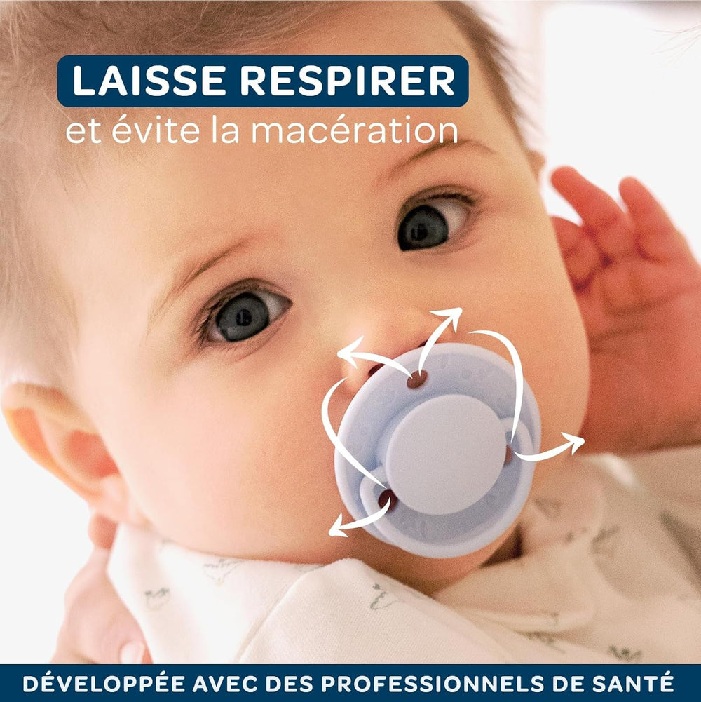 BIOLANE - Tetină rotundă - Suzetă extra subțire - 6+ luni - Verde bicolor - Tetină din cauciuc natural - Pentru dezvoltare orală - Moale și confortabilă