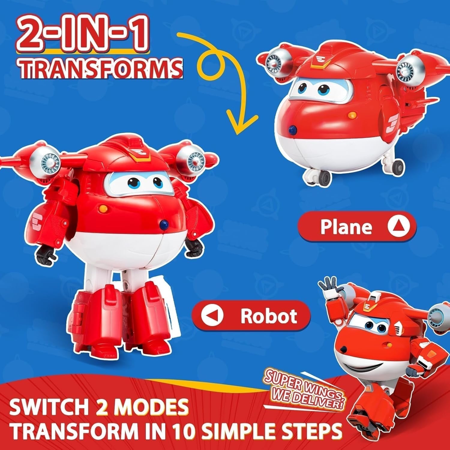 Auldey EU740283 Super Wings Transformer Figur JETT Supercharge 12 cm, farbige Actionfiguren Naty Shop