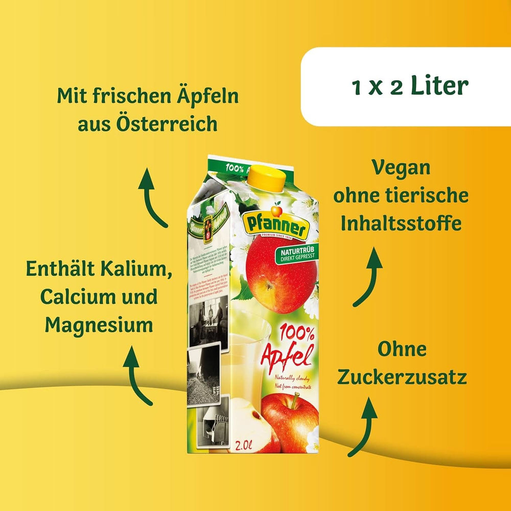 Pfanner 100 % naturtrüber Apfelsaft (1 x 2 Liter) – Direkt gepresste Äpfel – Fruchtsaft ohne Zuckerzusatz Alkoholfreie Getränke Naty Shop
