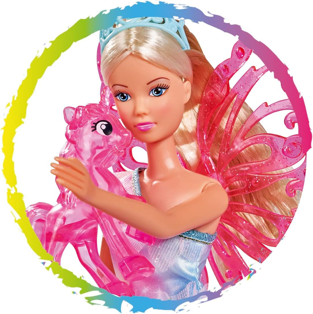 Simba 105733587 - Steffi Love Unicorn Fairy, Knöchelpuppe als Fee mit abnehmbaren Flügeln, mit Einhorn, 29cm Puppe trägt EIN Bezauberndes Pastell Glitzerkleid, ab 3 Jahren