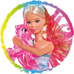 Simba 105733587 - Steffi Love Unicorn Fairy, Knöchelpuppe als Fee mit abnehmbaren Flügeln, mit Einhorn, 29cm Puppe trägt EIN Bezauberndes Pastell Glitzerkleid, ab 3 Jahren