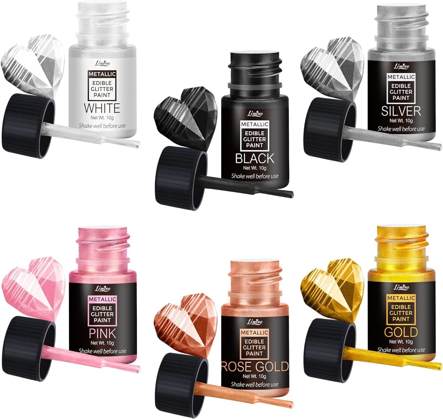 Flüssiger essbarer Glitzer, 60 ml Naty Shop Set 6 Farben x 10 ml
