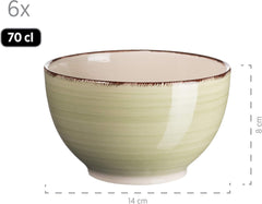 MÄSER 931490 Bel Tempo II Serviciu de mic dejun pentru 6 persoane în aspect vintage, ceramică pictată manual, set de veselă cu 18 piese, verde, gresie