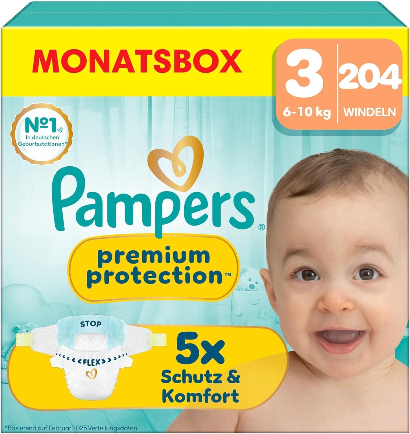 Pampers Premium Protection Größe 6, 144 Windeln, 13 kg–18 kg, unser Nr. 1 Haut- und Auslaufschutz