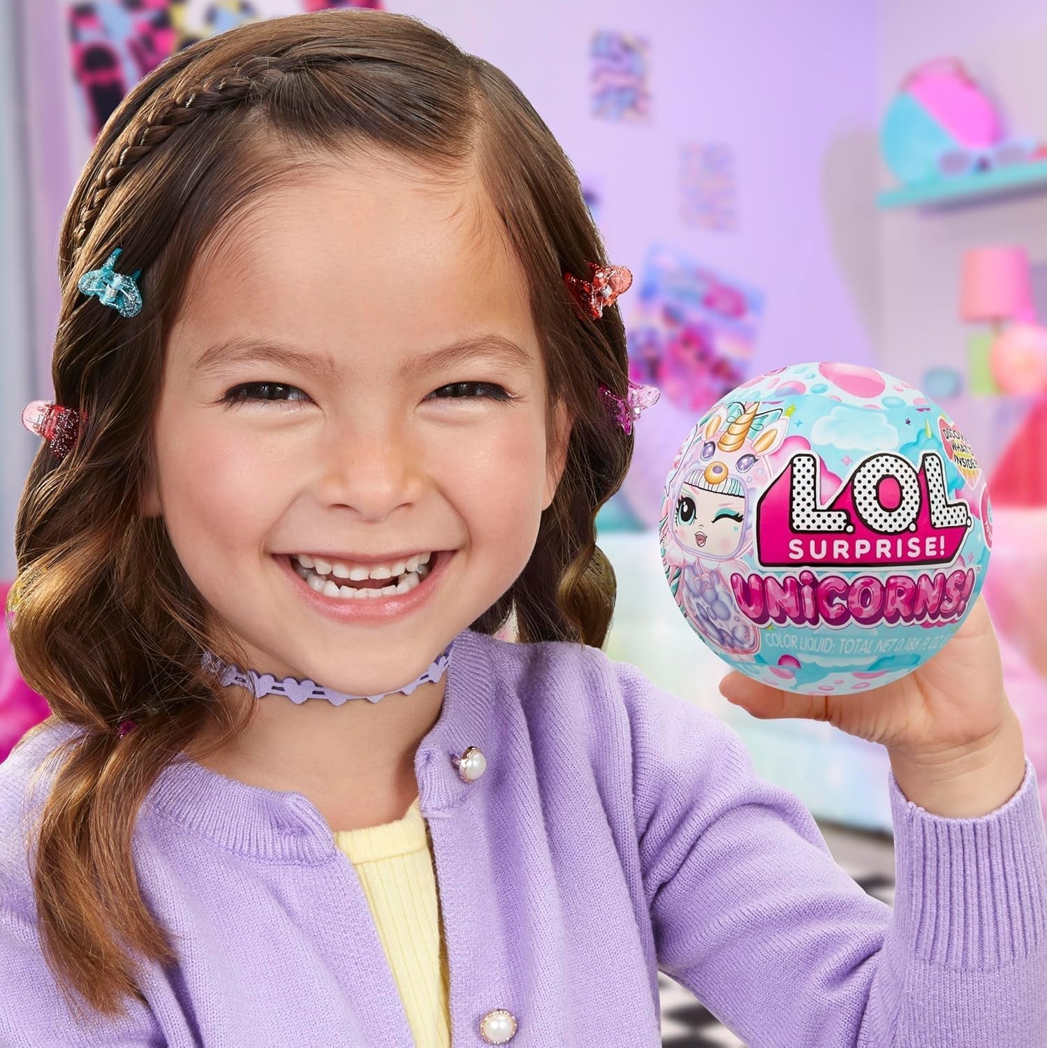 LOL Surprise! Unicorns Tots - Include 1 păpușă cu corp transparent și efect de lampă lava, ambalaj blindat, 8 păpuși de colecție, cu 2 amestecuri colorate, pentru copii cu vârsta de 4 ani și peste