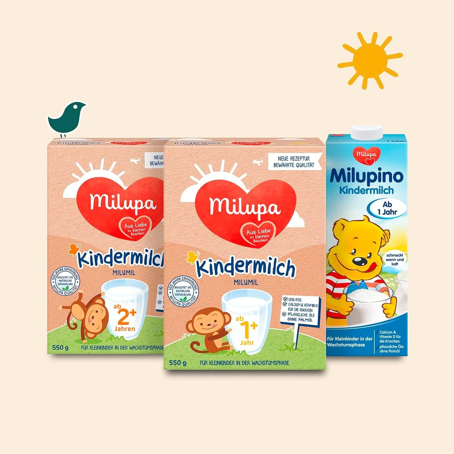 Milupa Milch für Kinder Milumil 1 plus – ab 1 Jahr – für Kleinkinder in der Wachstumsphase – begleitet die natürliche Entwicklung – 5 x 550 g Pulver Mutter und Kind Naty Shop