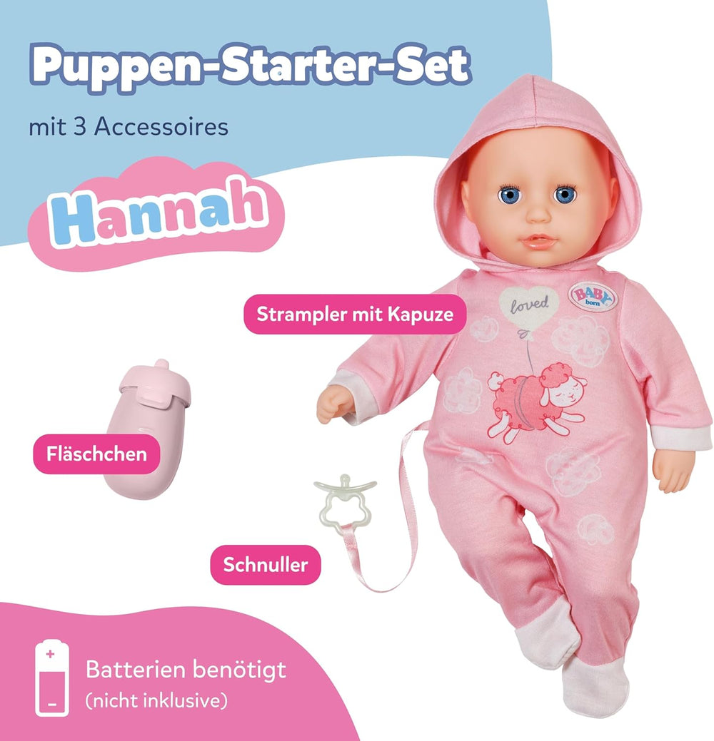 BABY Born Hannah Play with Me - Păpușă bebeluș cu 5 funcții - Corp din material moale, inclusiv accesorii - Păpușă de 36 cm - Funcționează cu baterii - Potrivită pentru copii de la 1 an