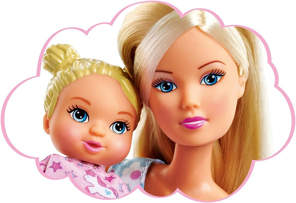 Simba Steffi Love Sweet Dreams / Păpușă cu bebeluș drăguț și pătuț / cu funcție de strălucire în întuneric / 12 piese / 29cm / Pentru copii cu vârsta de 3 ani și peste