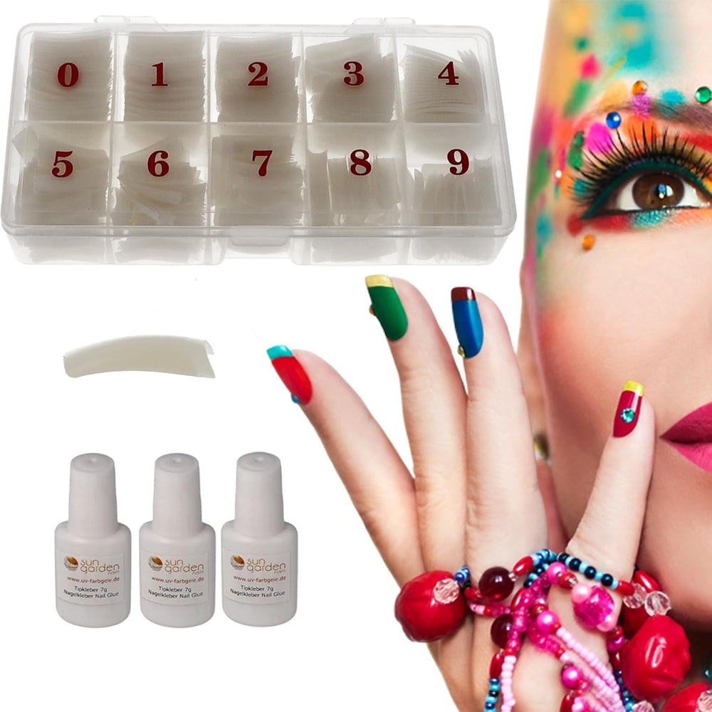 Sun Garden Nails Tipbox 500 Tips Incl. 3 Tips Glue Tips Nail Tips Glue - Modelare Unghii