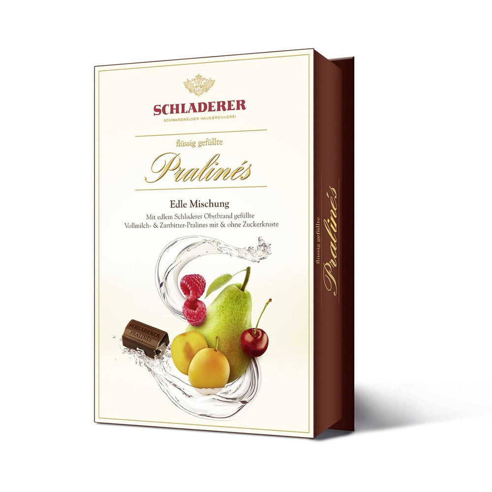 RCP Schladerer Pralinen, feines Sortiment, Vollmilch- und Zartbitterschokolade, mit und ohne Zuckerkruste, flüssige Füllung, alkoholhaltig, tolles Geschenk, 255g